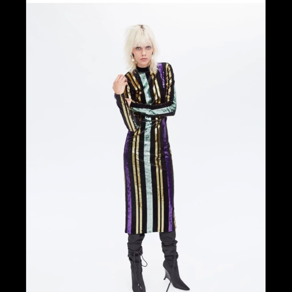 Zara sequin long sleeve dress